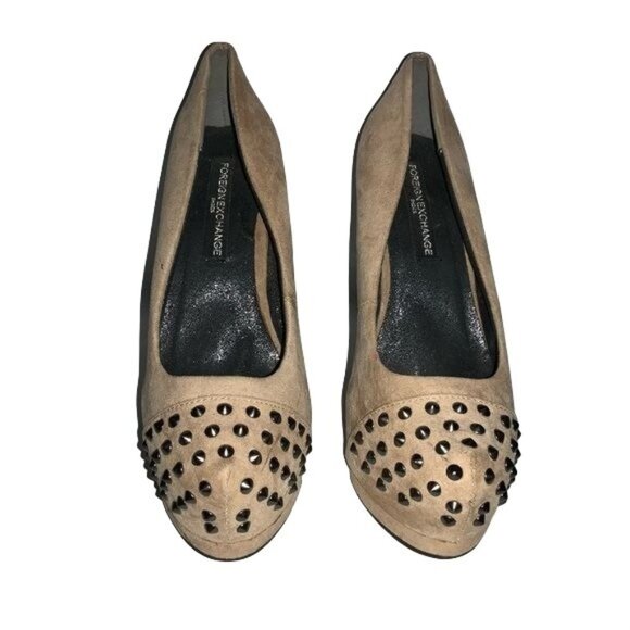 Beige Studded Platform High Heel Pumps Size 7 By Express Design Studio Faux Sued - Picture 1 of 6